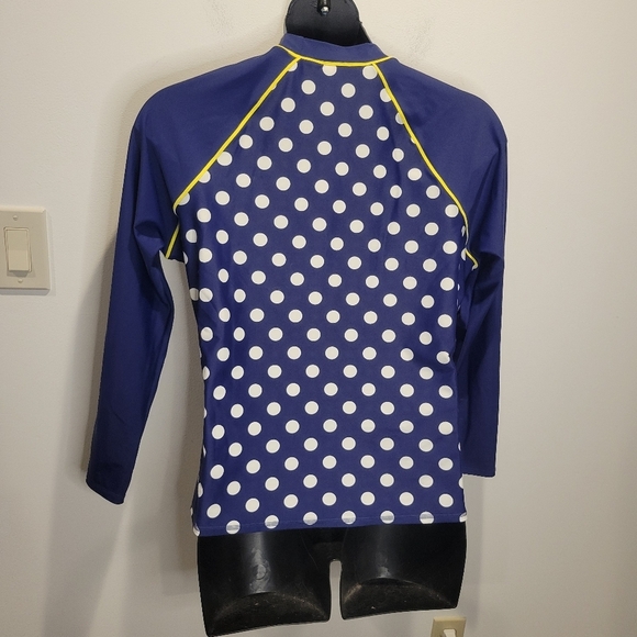 Boden Size 16/18 Blue Polka Dot Rashguard Swim Top - Picture 3 of 6